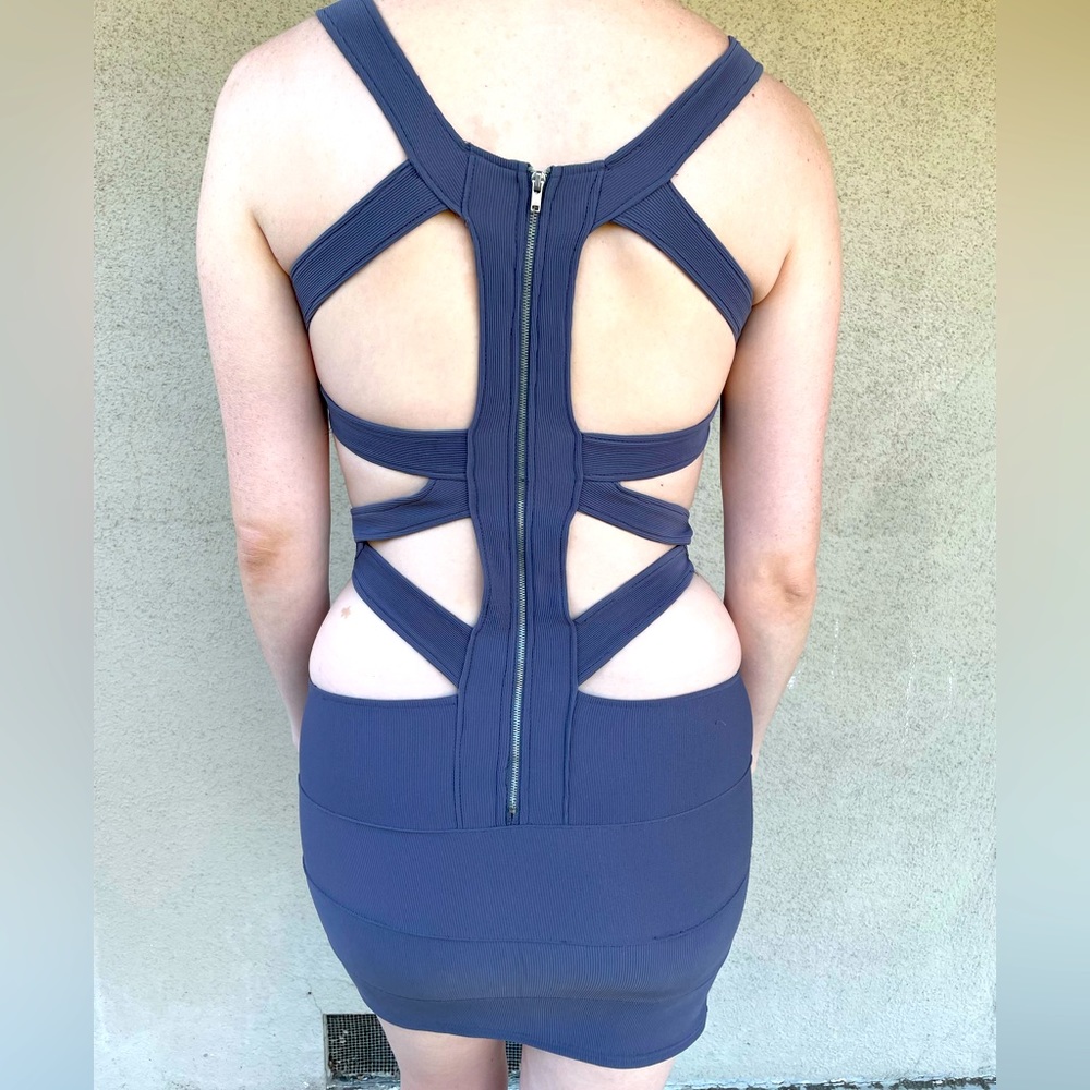 Backless Cutout Grey Club Dress